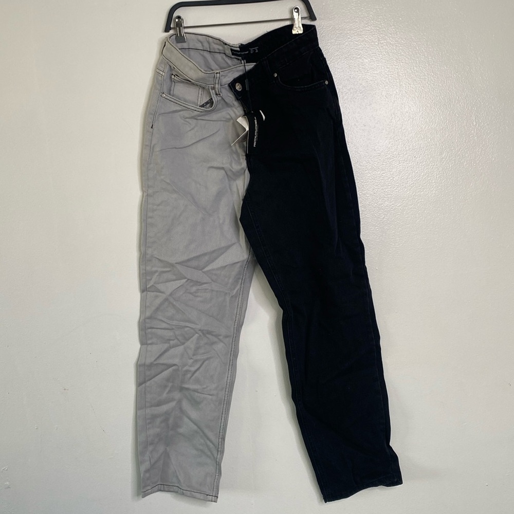 Half gray half black jeans